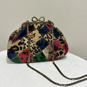Colorful Handmade Cowhide Bowknot Kisslock Clutch/Crossbody with 2 Chain Styles